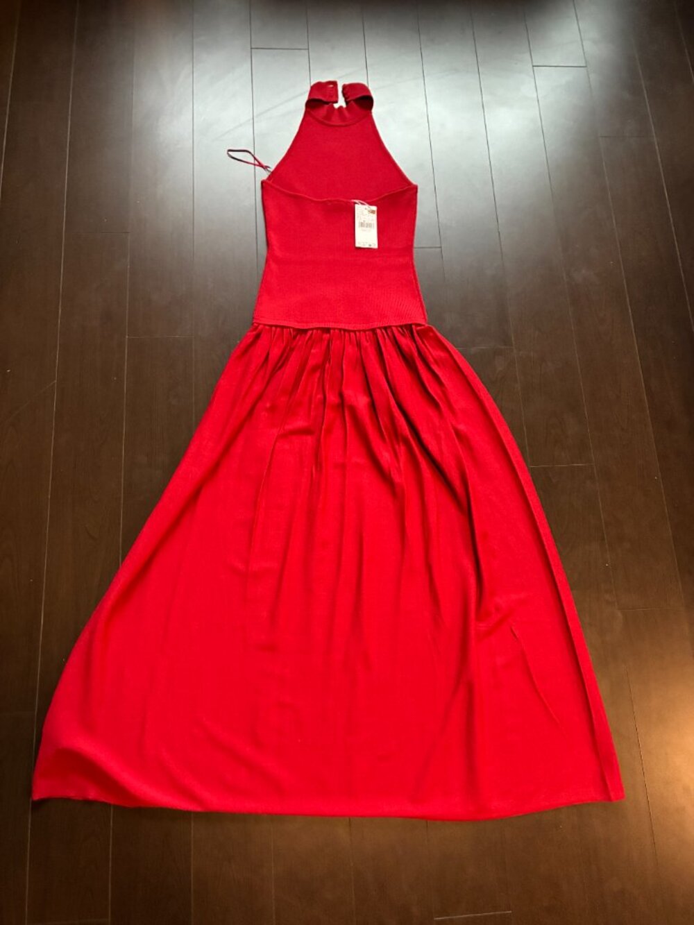Mango Red Halter Knit Drop Waist Maxi Dress Gown XS - Picture 10 of 13